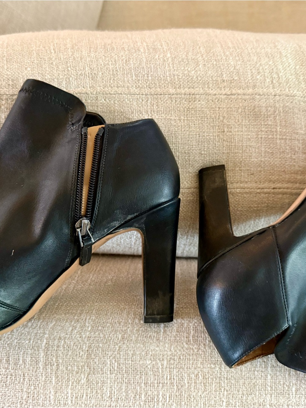 Franco Sarto Black Leather High-Heel Ankle Boots with Side Zip